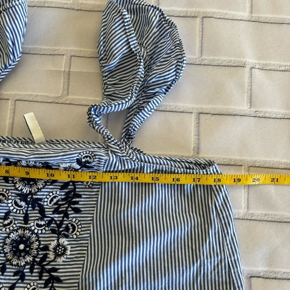 ZARA Blue White Stripe Embroidered Tassel Square Neck Ruffle Strap Tank Top M - Picture 8 of 9